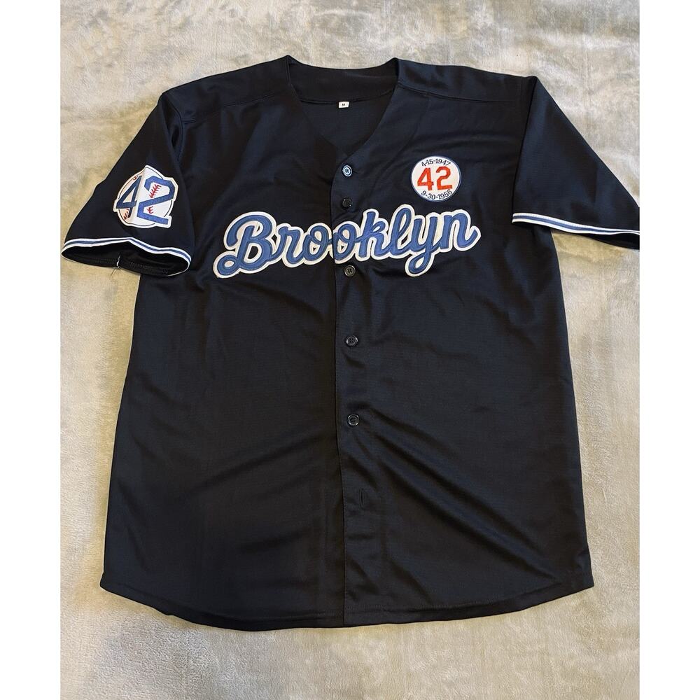 Jackie Robinson Brooklyn Men's #42 Black Jersey w/ Patches Sz M